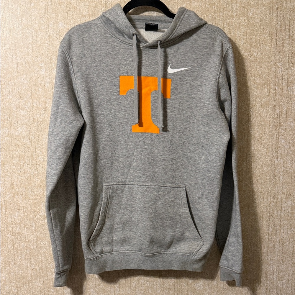 Nike Men's Gray Hoodie with Orange Logo